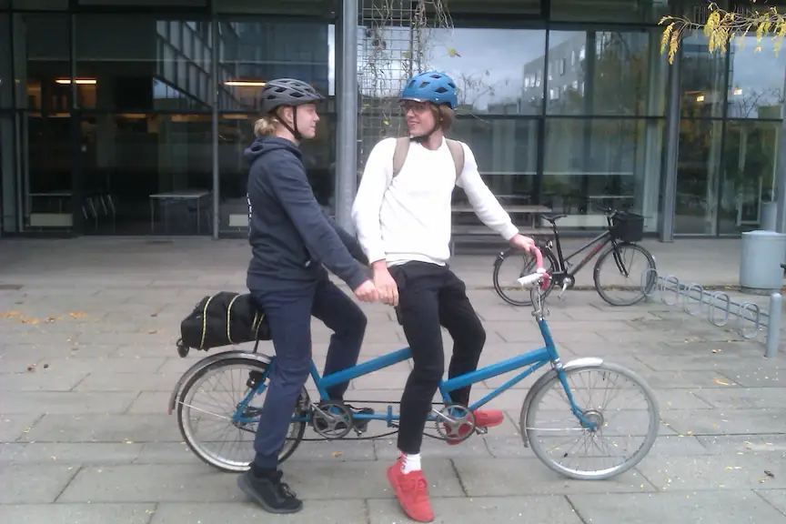 Two idiots on a tandem bike